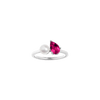 Pearl Toi et Moi Ring - Red Ruby Vermeil White Gold First