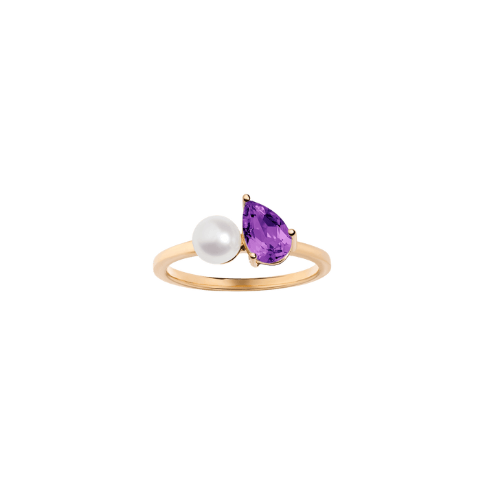 Pearl Toi et Moi Ring Vermeil 14k 18k Yellow Gold Purple Amethyst