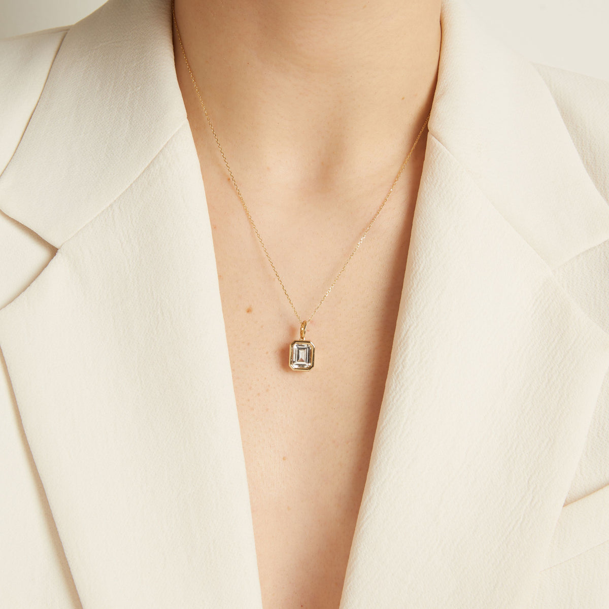 Emerald Lab Grown White Sapphire Bezel Pendant