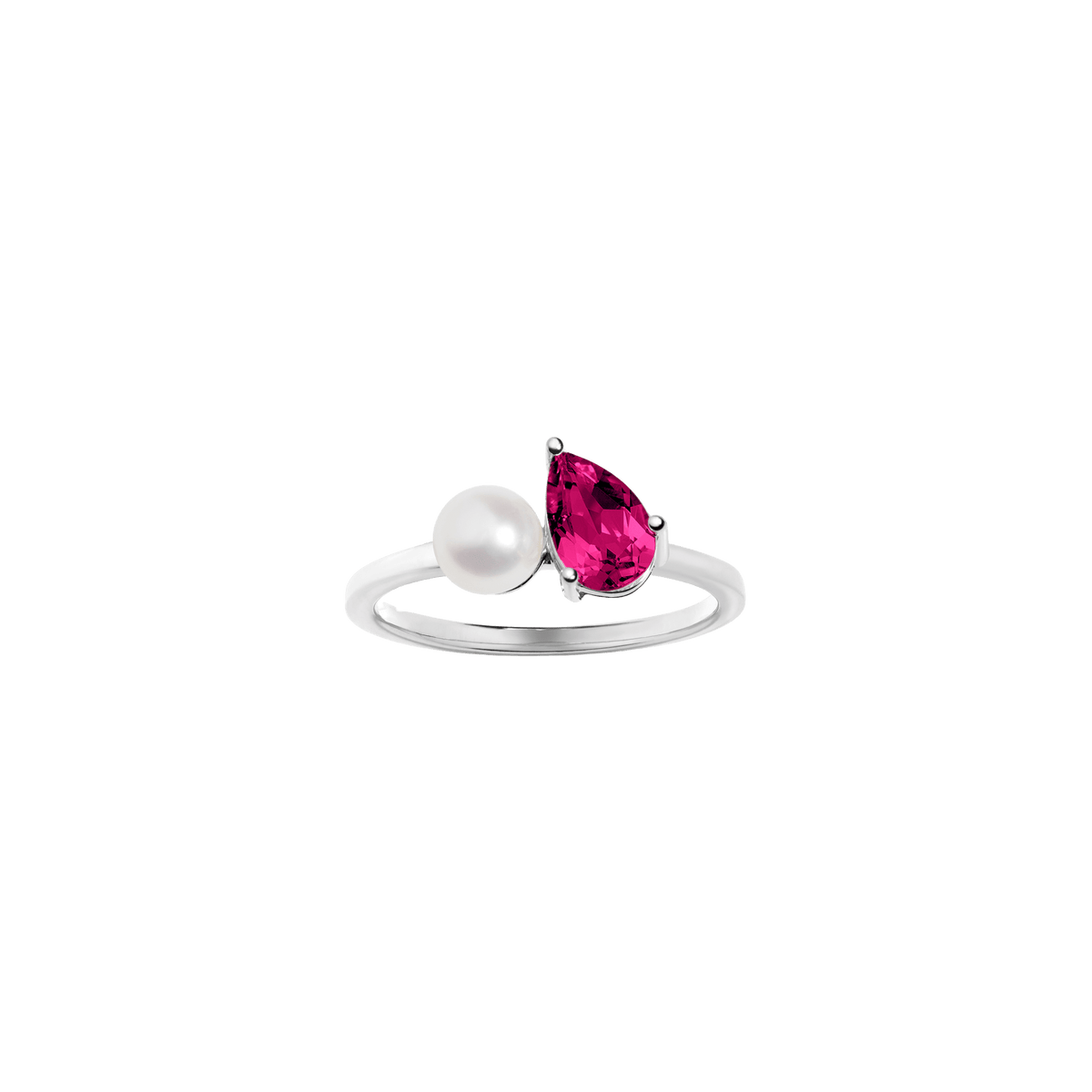 Pearl Toi et Moi Ring Vermeil 14k 18k White Gold Red Ruby
