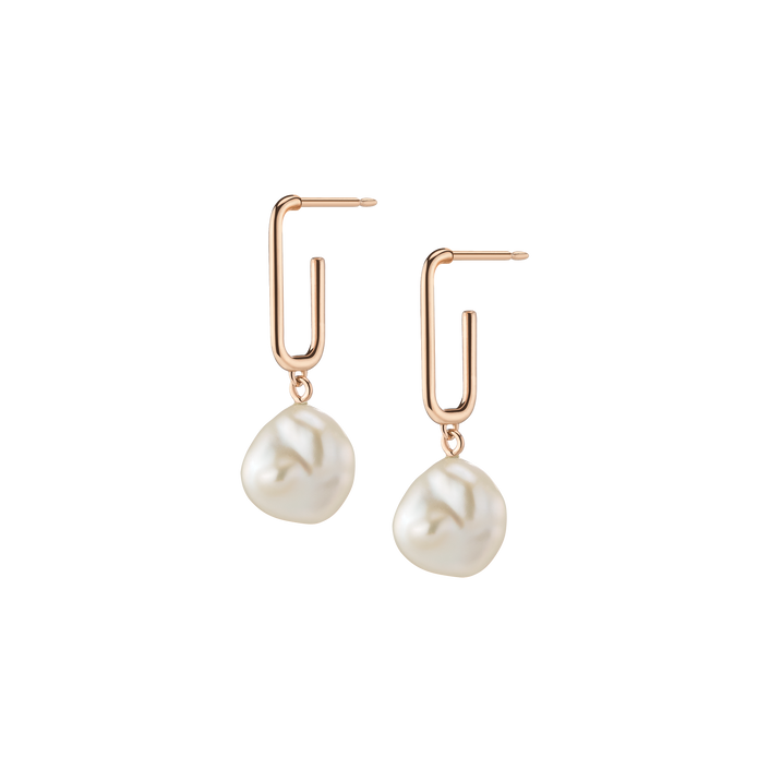 Organic Pearl Drop Rectangle Hoops 14k Rose Gold Single Pair First
