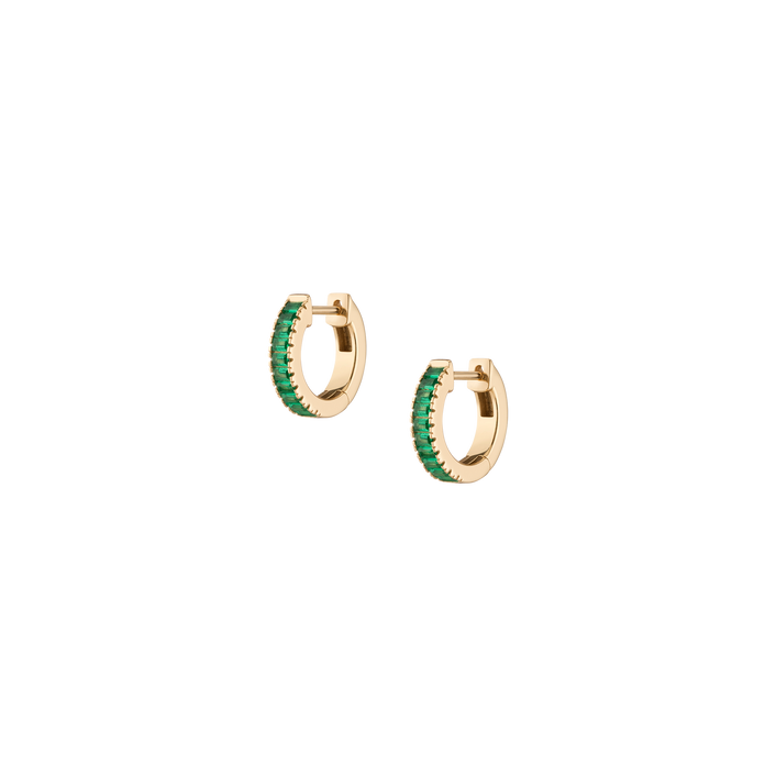 Lab Grown Green Emerald Baguette Huggie Earrings