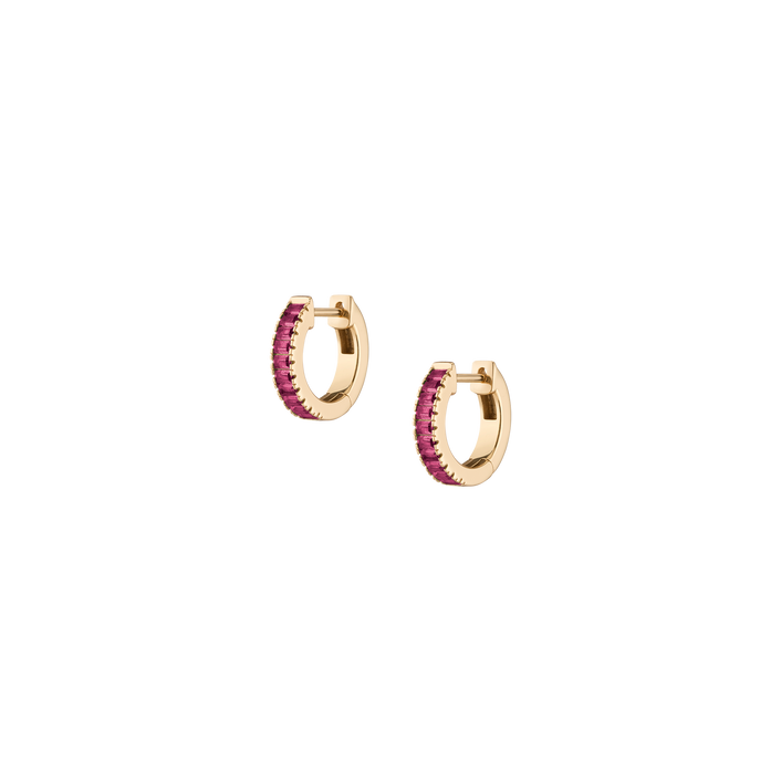 Lab Grown Red Ruby Baguette Huggie Earrings