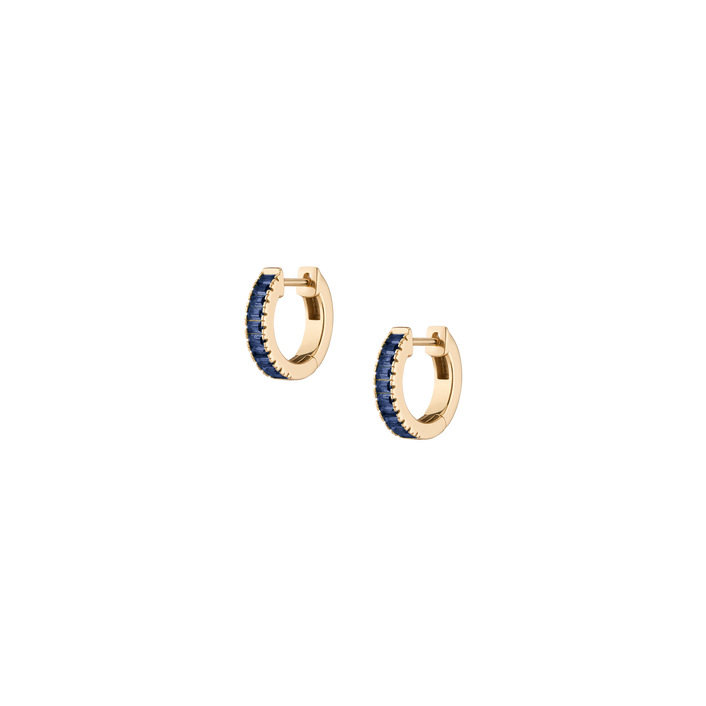 Lab Grown Blue Sapphire Baguette Huggie Earrings