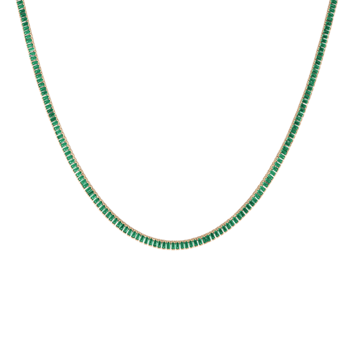 Lab Grown Green Emerald Baguette Tennis Necklace