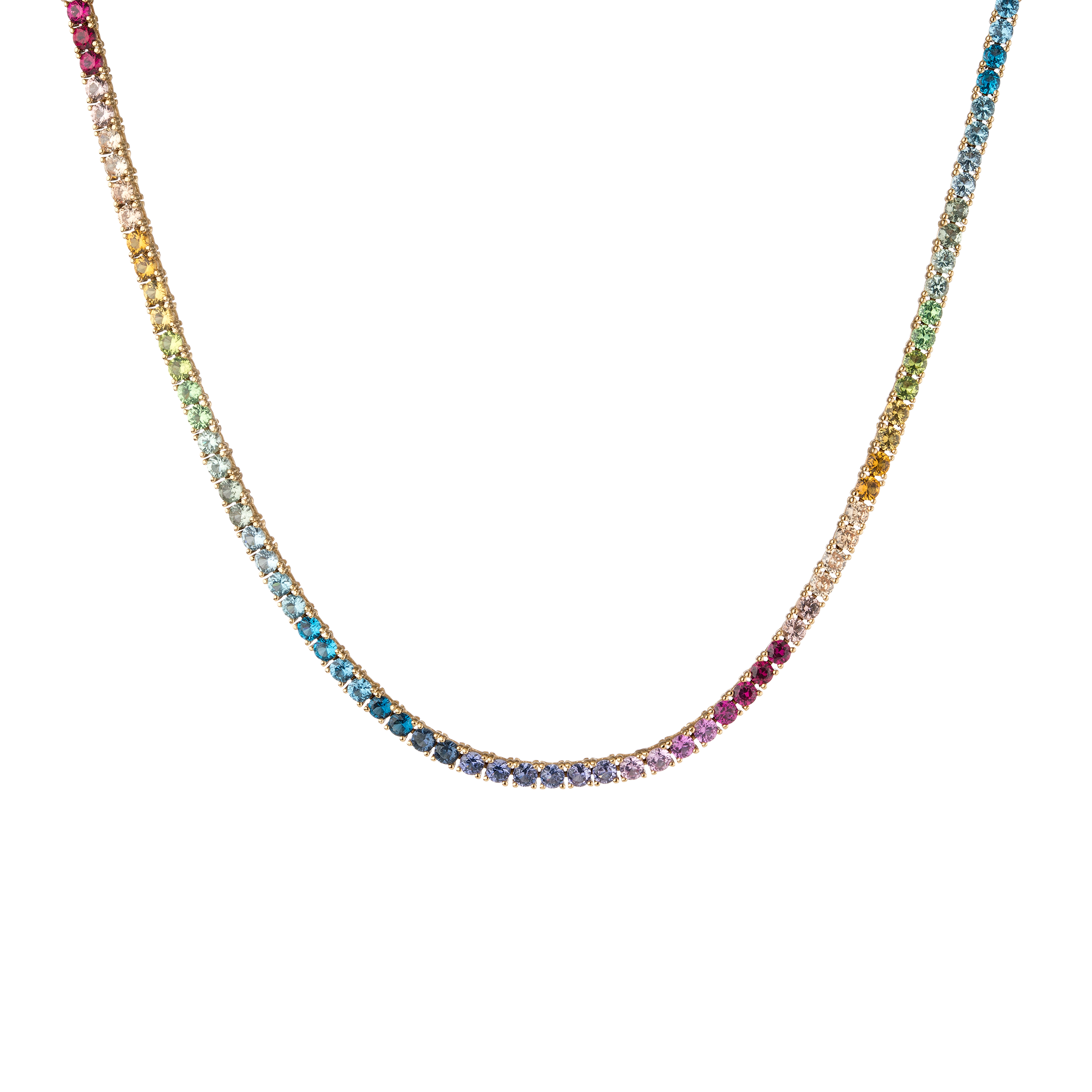 Ombré Rainbow Gemstone Tennis Chain Necklace