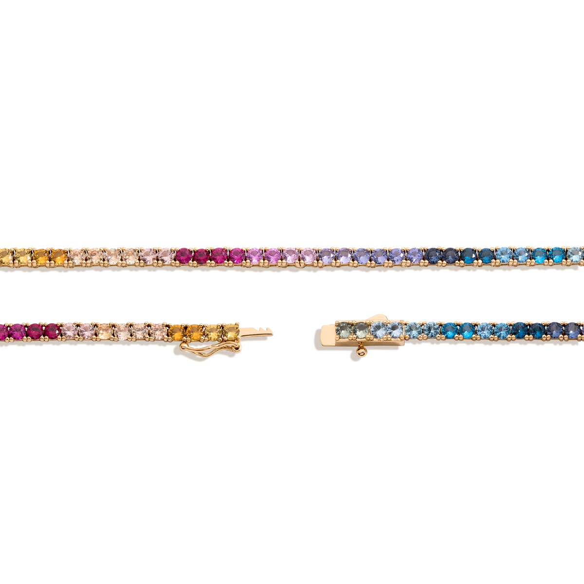 Ombre Rainbow Tennis Necklace Vermeil Yellow Gold 16in