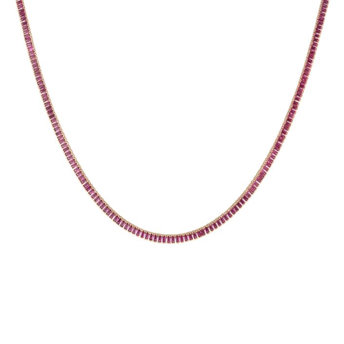 Lab Grown Red Ruby Baguette Tennis Necklace