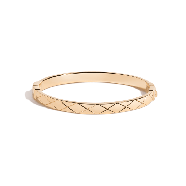 Quilted Gold Hinged Bracelet Vermeil 14k 18k Yellow Gold