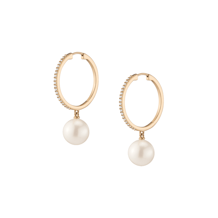 Diamond Pearl Hoop Earrings 14k 18k Yellow Gold Pair Single First