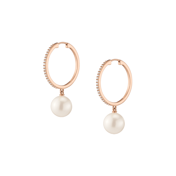 Diamond Pearl Hoop Earrings 14k 18k Rose Gold Pair Single First