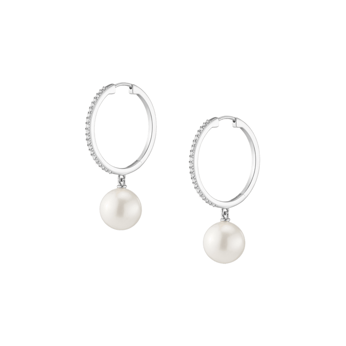 Diamond Pearl Hoop Earrings