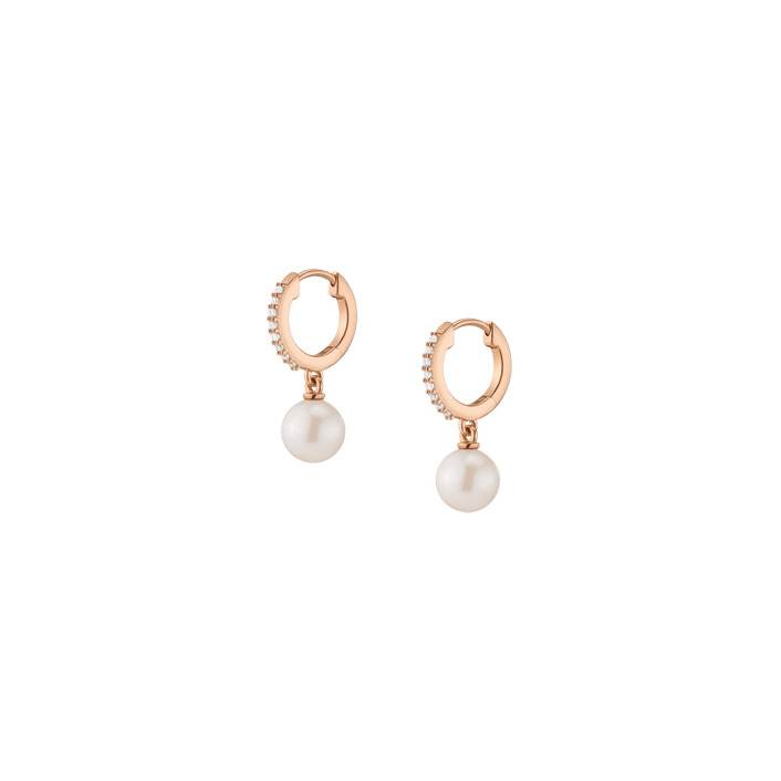 Diamond Pearl Huggie Earrings
