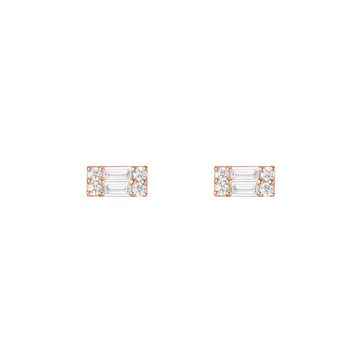 Baguette Diamond Illusion Studs 14k 18k Rose Gold Single Pair Large 