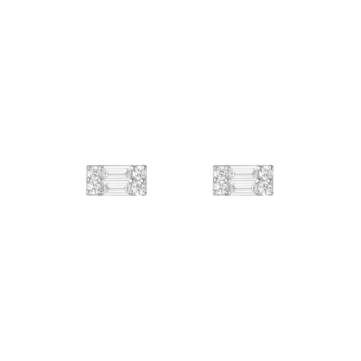 Baguette Diamond Illusion Studs 14k 18k White Gold Single Pair Large
