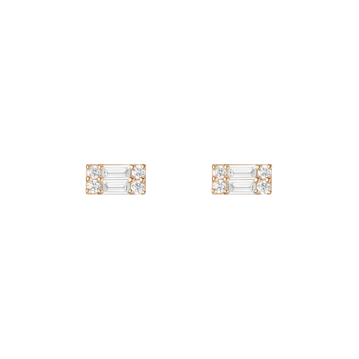 Baguette Diamond Illusion Studs 14k 18k Yellow Gold Single Pair Large 