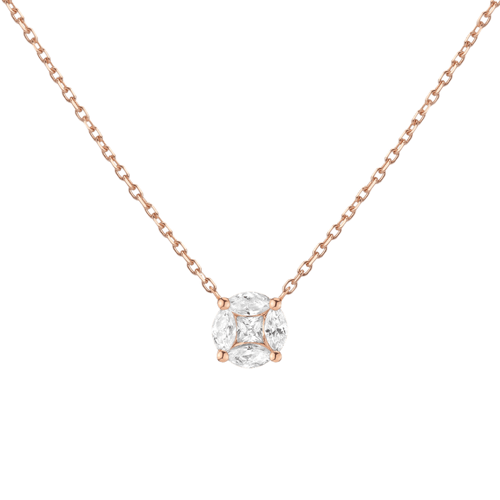 Round Diamond Illusion Necklace 14k 18k Rose Gold Large