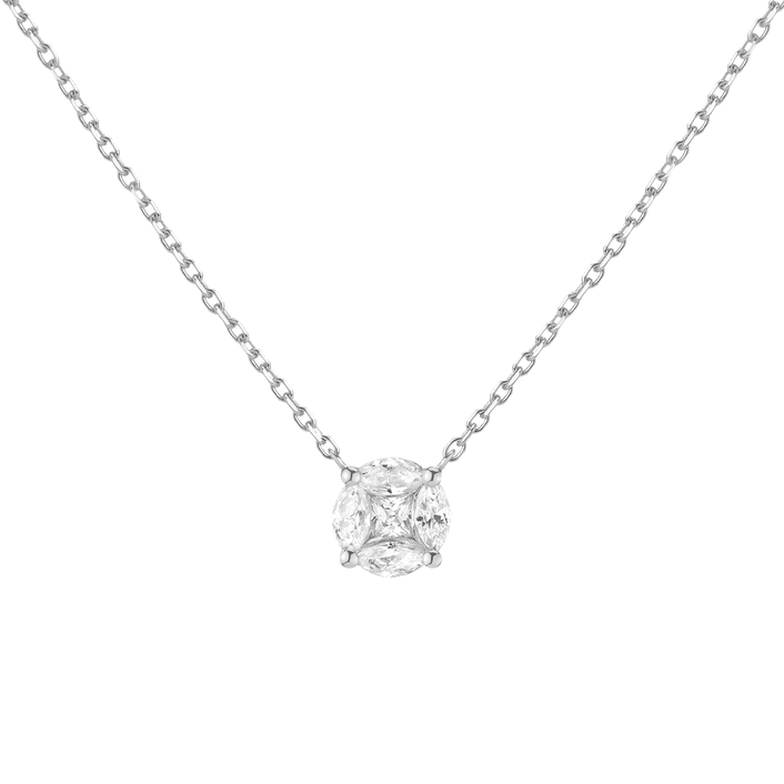 Round Diamond Illusion Necklace 14k 18k White Gold Large