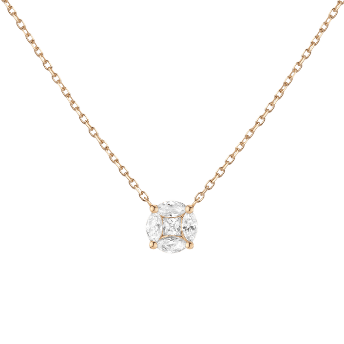 Round Diamond Illusion Necklace 14k 18k Yellow Gold Large