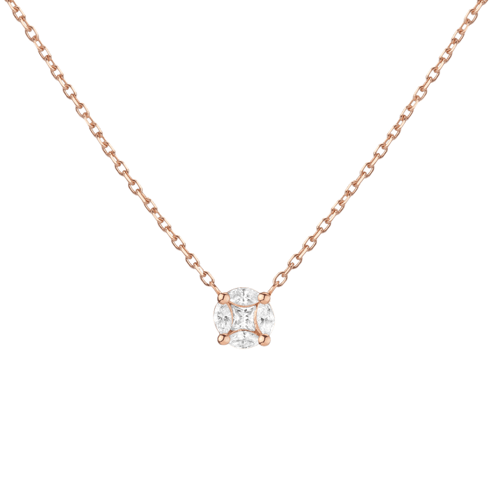 Round Diamond Illusion Necklace 14k 18k Rose Gold Small First 