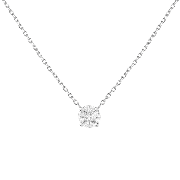 Round Diamond Illusion Necklace 14k 18k White Gold Small First 