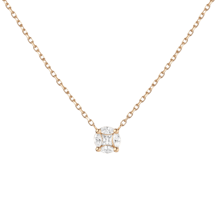 Round Diamond Illusion Necklace 14k 18k Yellow Gold Small First