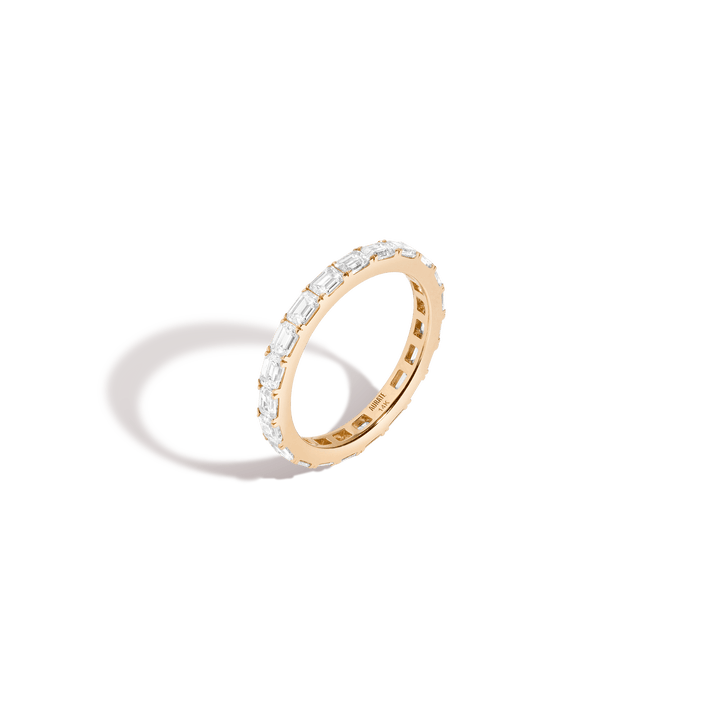 Horizontal Emerald Diamond Eternity Ring 14k 18k Yellow Gold First Lab-grown Natural First