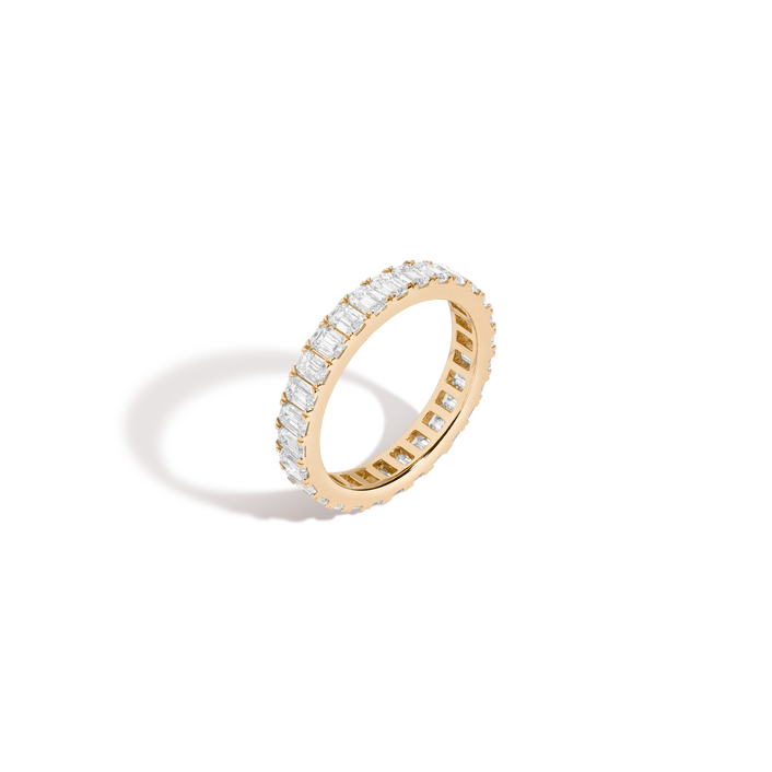 Emerald Diamond Eternity Ring 14k 18k Yellow Gold First Lab-grown Natural First