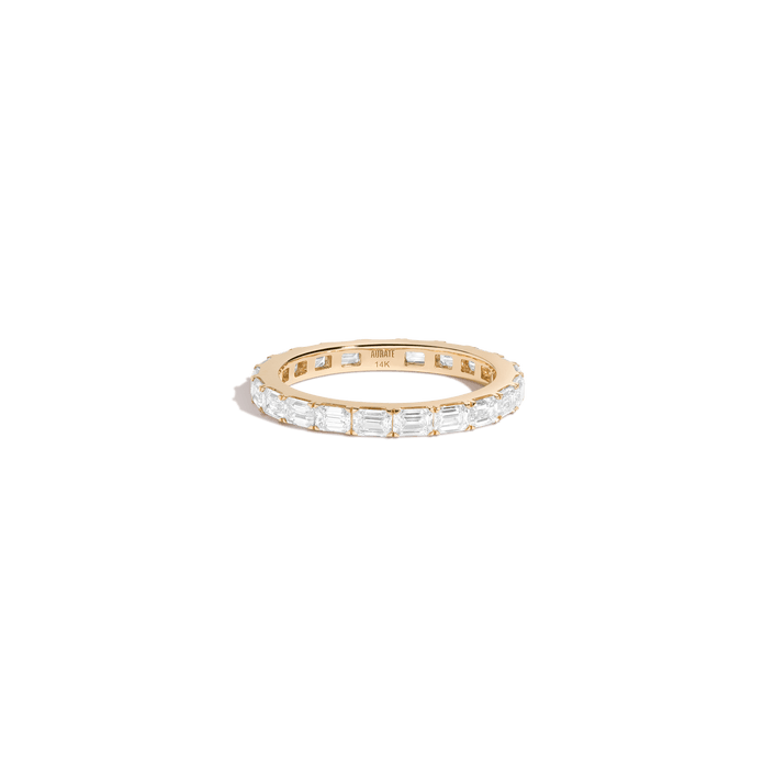 Horizontal Emerald Diamond Eternity Ring 14k 18k Yellow Gold First Lab-grown Natural