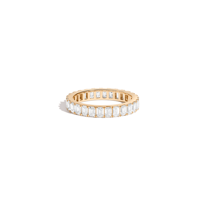 Emerald Diamond Eternity Ring 14k 18k Yellow Gold First Lab-grown Natural