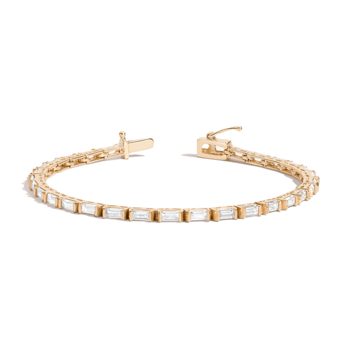 Horizontal Baguette Diamond Tennis Bracelet 14K Yellow Gold 6.5in 7in 5ct