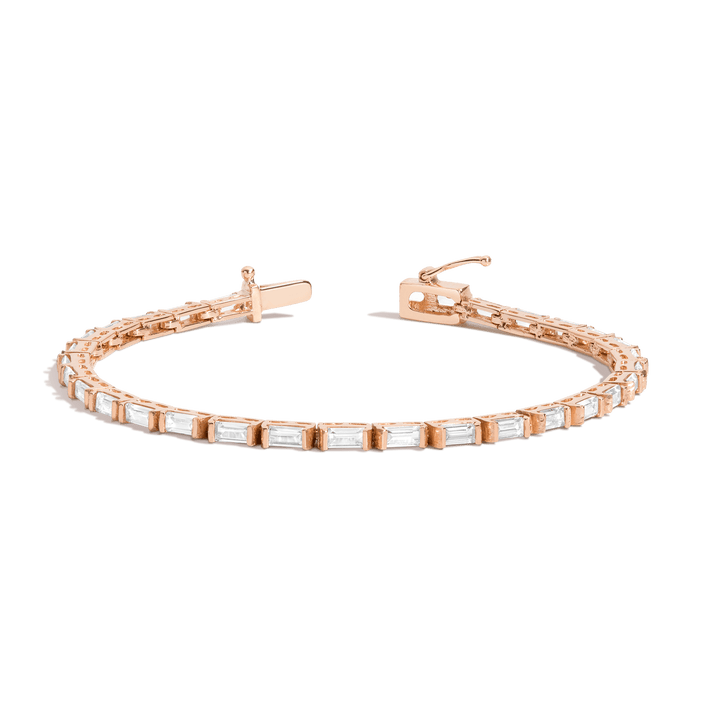 Horizontal Baguette Diamond Tennis Bracelet 14K Rose Gold 6.5in 7in 5ct