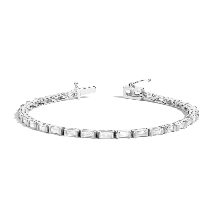 Horizontal Baguette Diamond Tennis Bracelet 14K White Gold 6.5in 7in 5ct