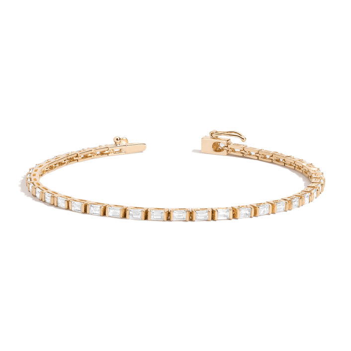 Horizontal Baguette Diamond Tennis Bracelet 14K Yellow Gold 6.5in 7in 3ct First