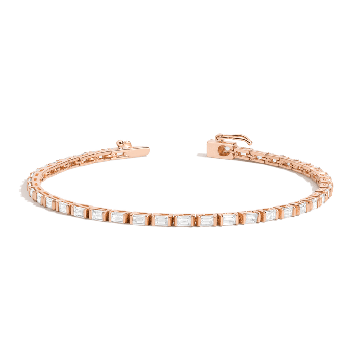 Horizontal Baguette Diamond Tennis Bracelet 14K Rose Gold 6.5in 7in 3ct First