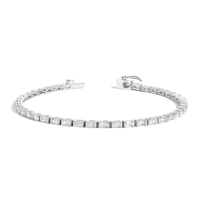 Horizontal Baguette Diamond Tennis Bracelet 14K White Gold 6.5in 7in 3ct First