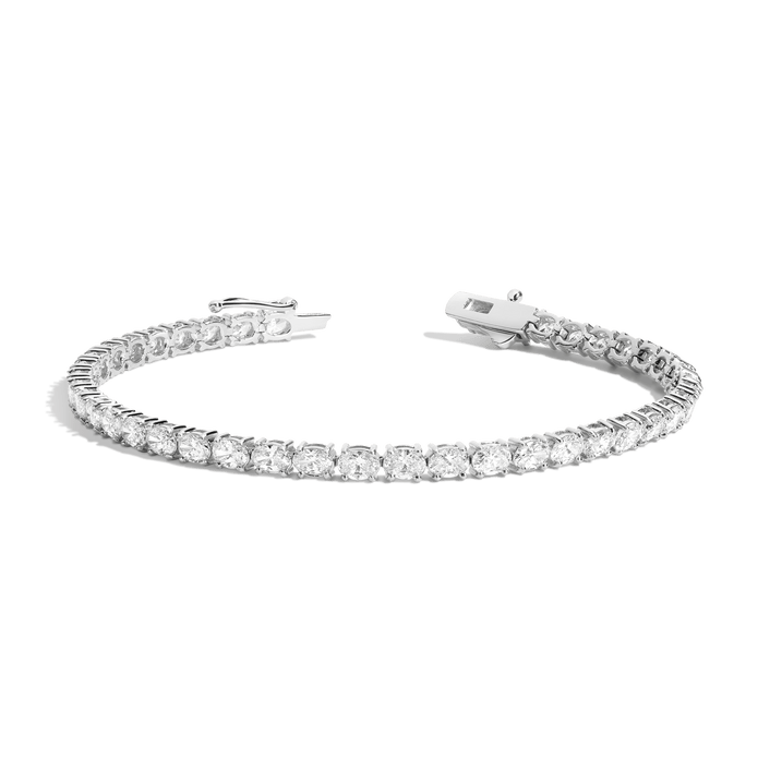 Horizontal Oval Diamond Tennis Bracelet 14K White Gold 6.5in 7in First