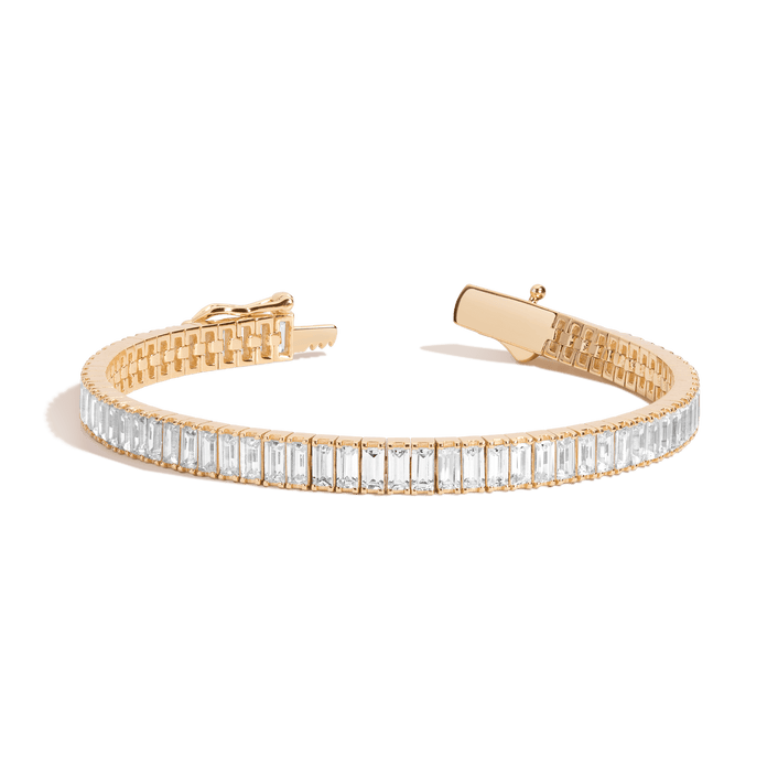 White Sapphire Baguette Tennis Bracelet Vermeil Yellow Gold 6.5in 7in 12ct