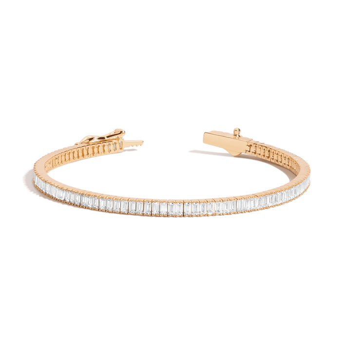 White Sapphire Baguette Tennis Bracelet Vermeil Yellow Gold 6.5in 7in 6ct First