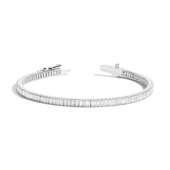 Princess White Sapphire Platinum plated Silver Tennis Bracelet:Jian London:Silver  Bracelets