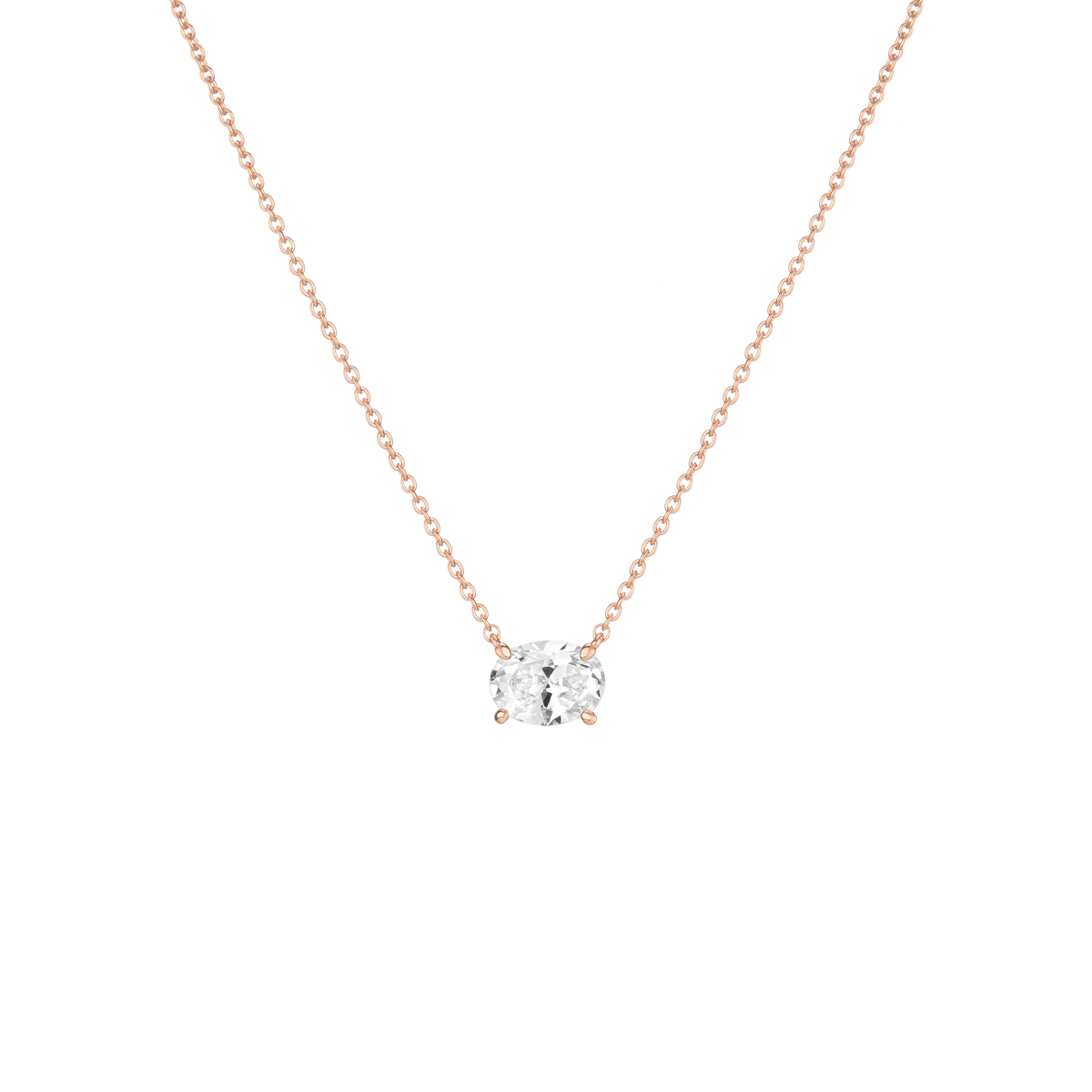 Oval Gemstone Solitaire Necklace Vermeil Rose Gold White Sapphire