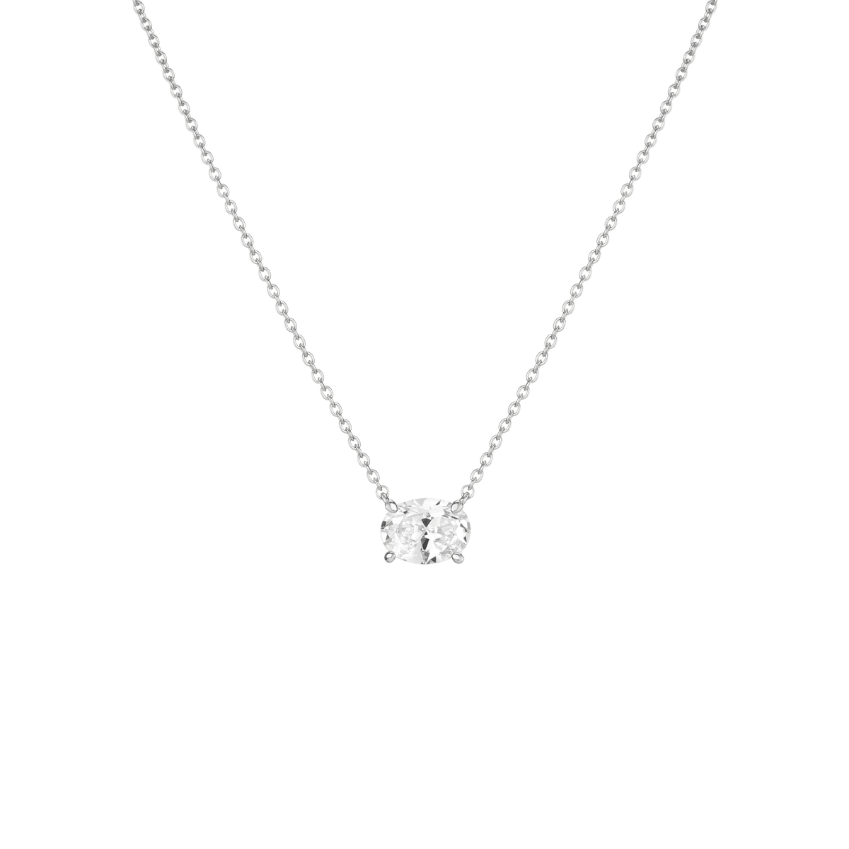 Oval Gemstone Solitaire Necklace Vermeil White Gold White Sapphire