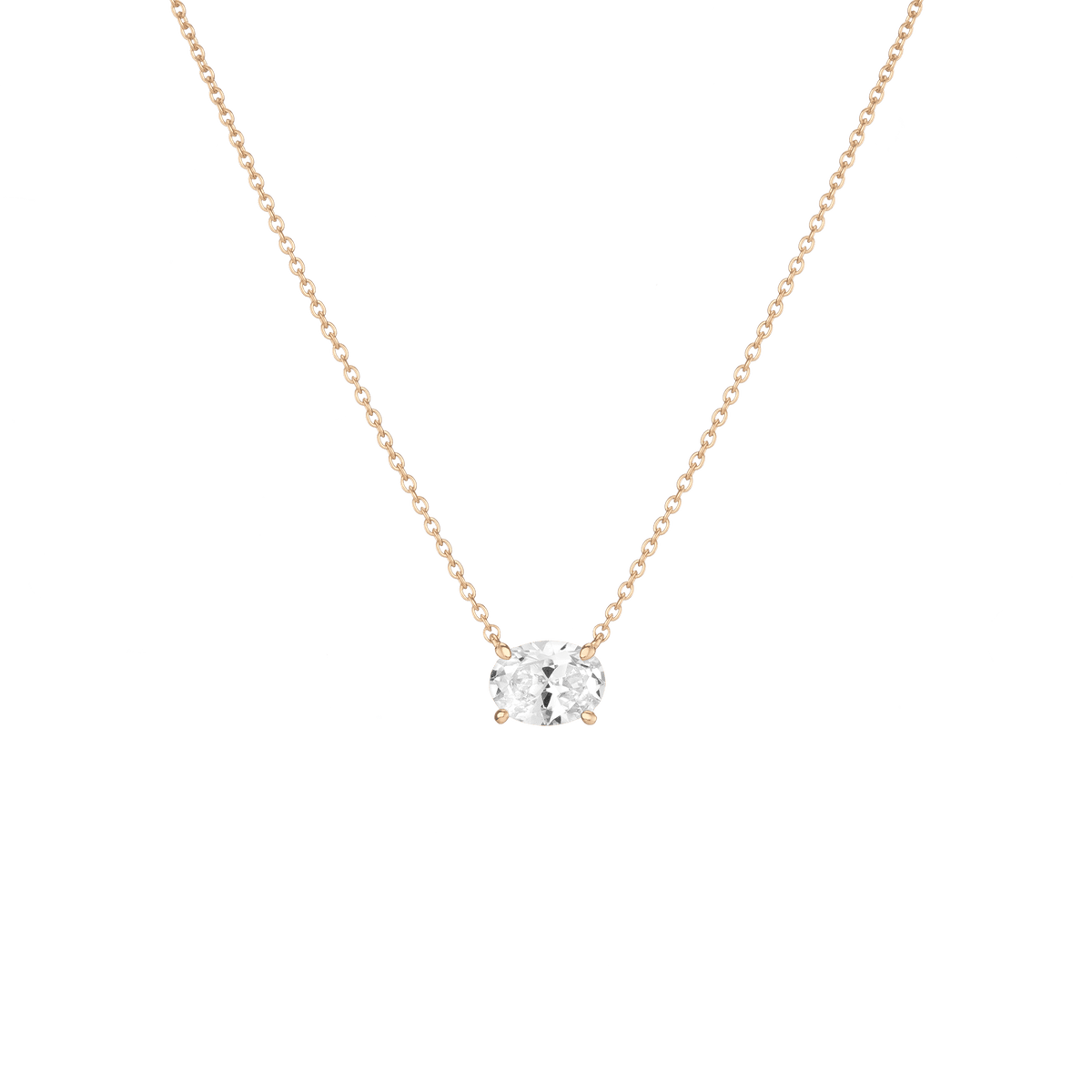 Oval Gemstone Solitaire Necklace Vermeil Yellow Gold White Sapphire First