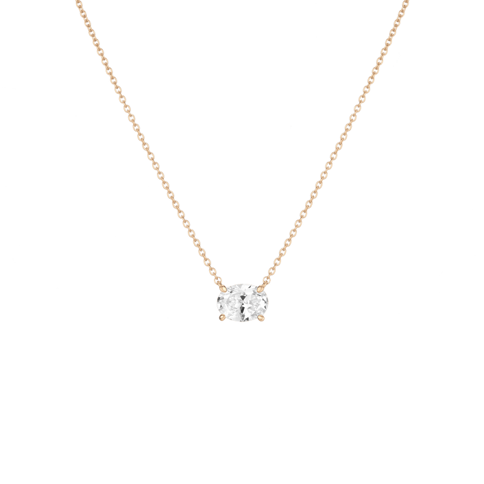 Oval Gemstone Solitaire Necklace Vermeil Yellow Gold White Sapphire First