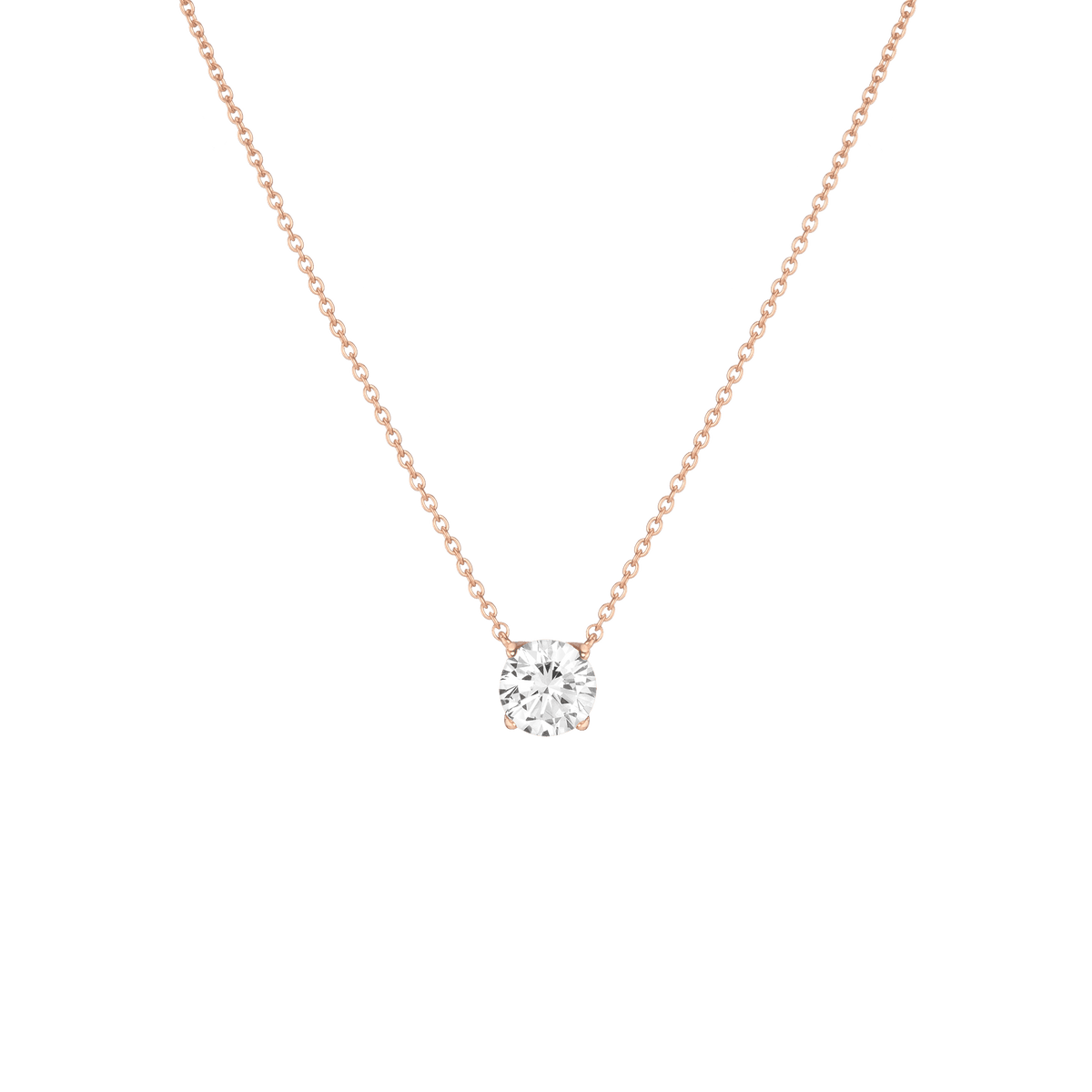 Round Gemstone Solitaire Necklace Vermeil Rose Gold White Sapphire
