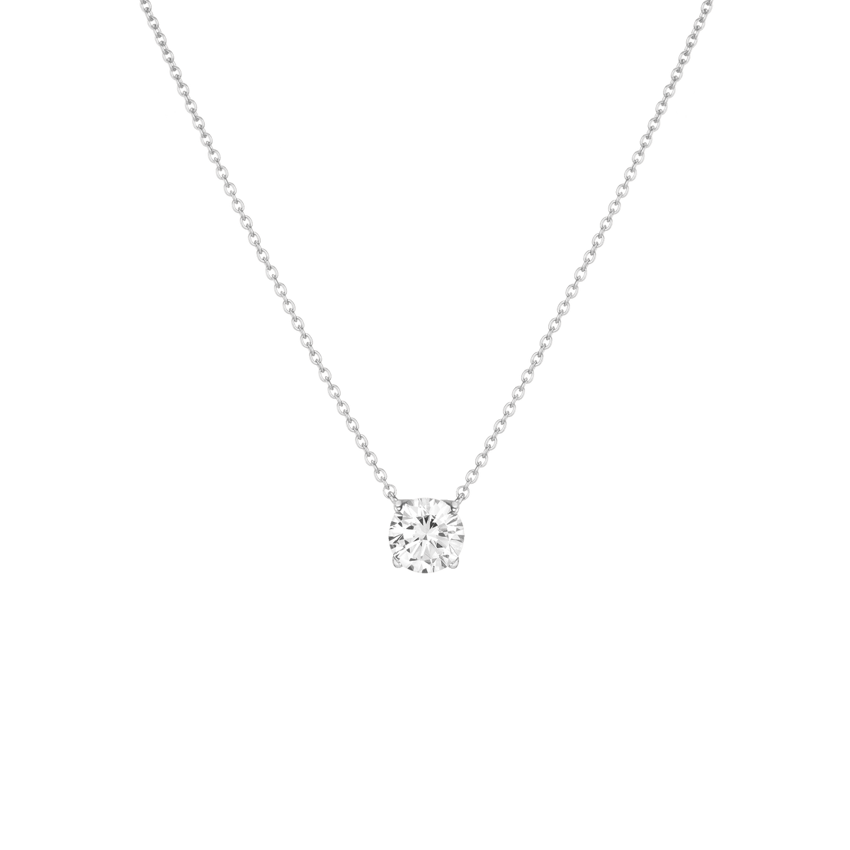 Round Gemstone Solitaire Necklace Vermeil White Gold White Sapphire