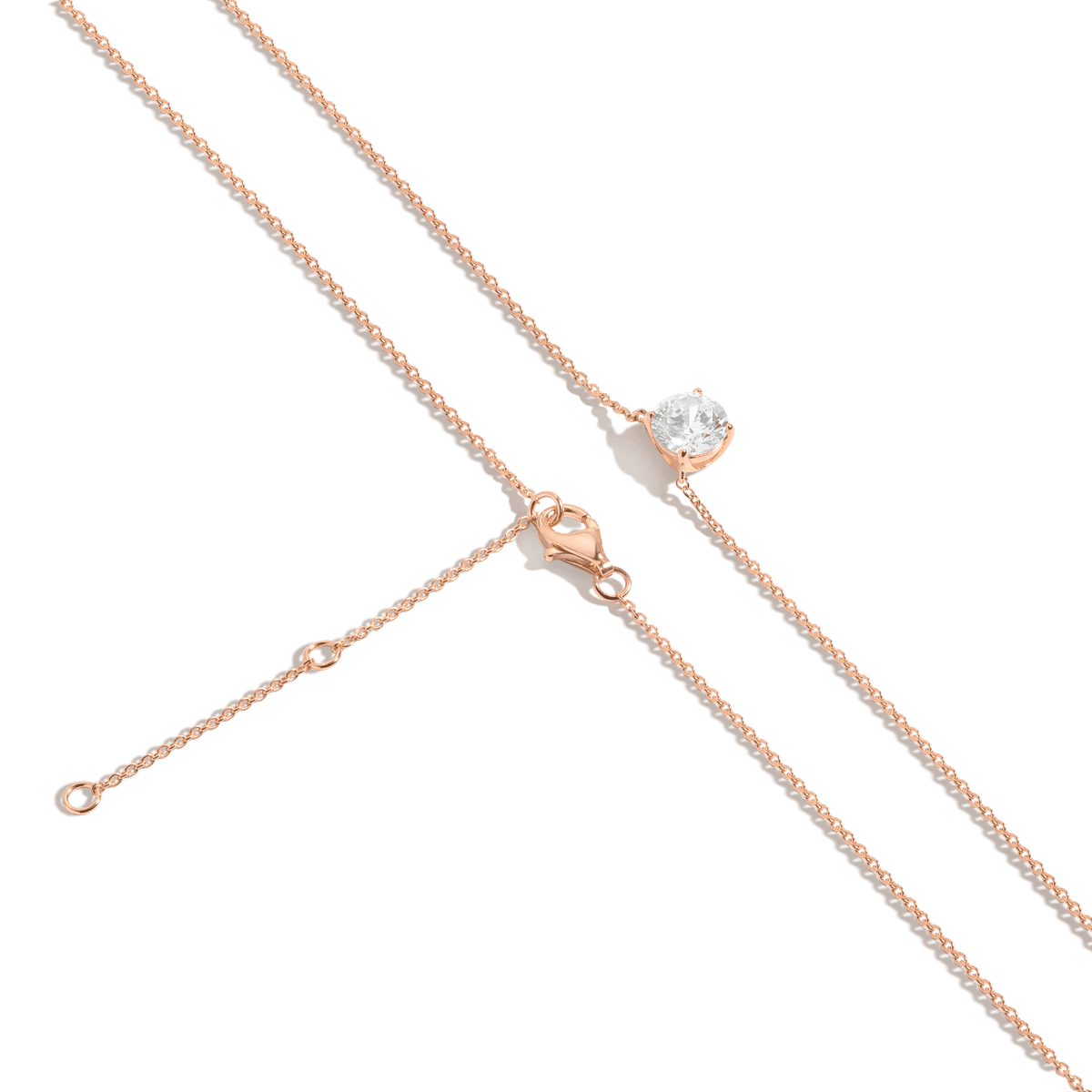 Round Gemstone Solitaire Necklace Vermeil Rose Gold White Sapphire