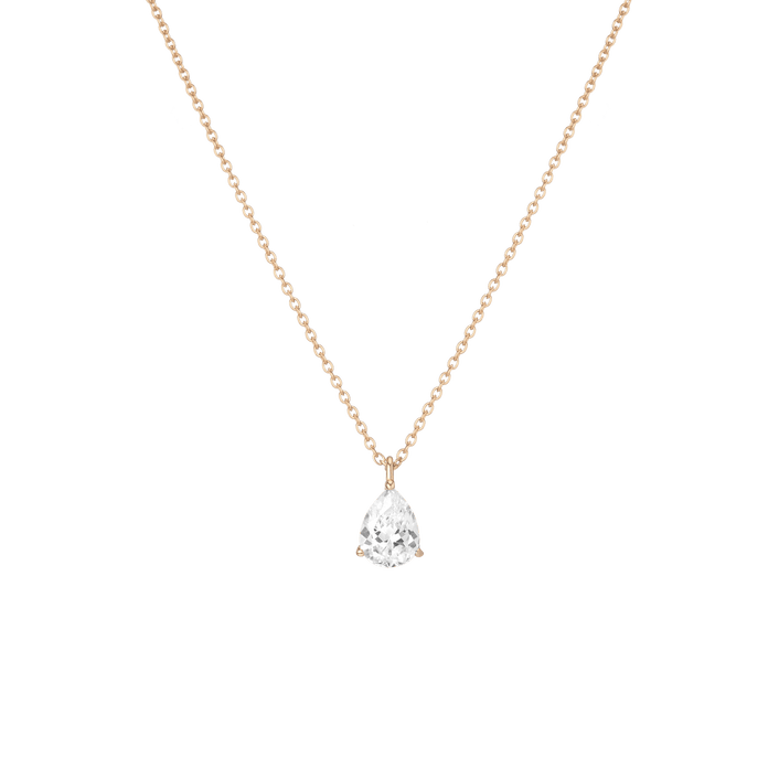 Pear Gemstone Solitaire Necklace Vermeil Yellow Gold White Sapphire First