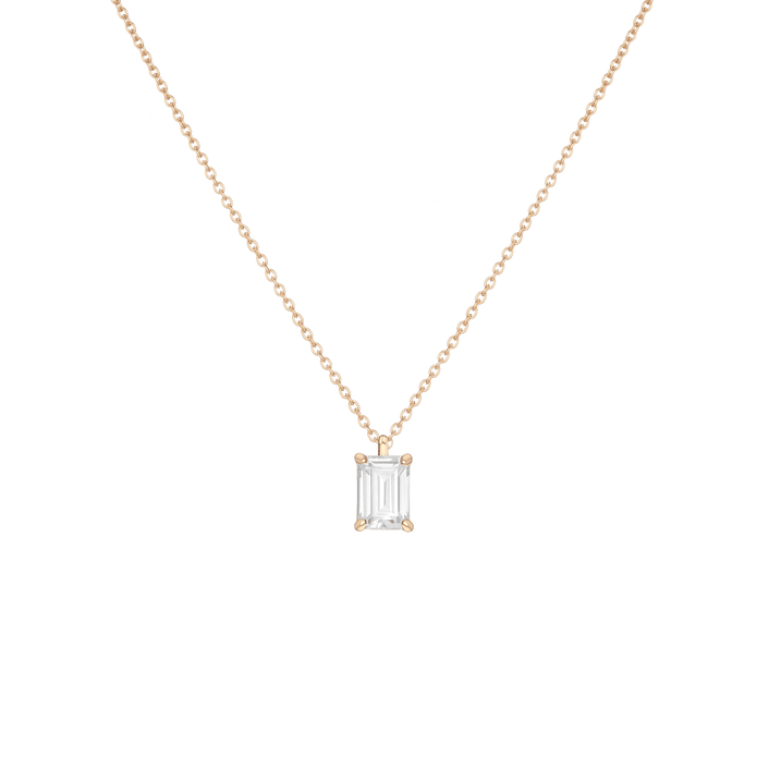 Emerald Gemstone Solitaire Necklace Vermeil Yellow Gold White Sapphire First