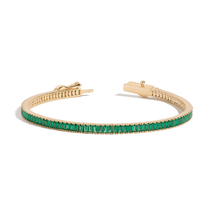 Green Emerald Baguette Tennis Bracelet Vermeil Yellow Gold  6.5in 7in First